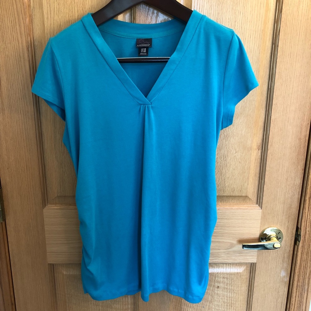Oh Baby! by Motherhood Maternity V-Neck Top Bright Blue Short Sleeve Shirt 1X